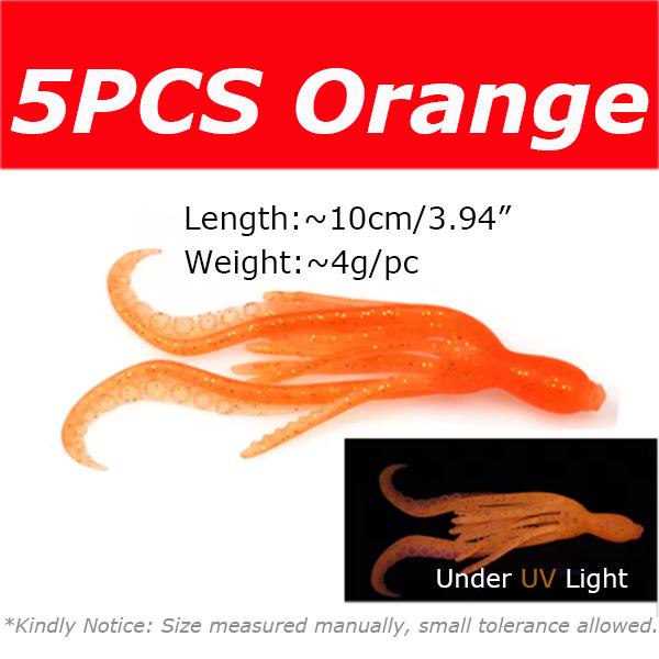 5PCS 10cm/4g Octopus Squid Bait Fluo Saltwater Snapper Fishing Soft Lure TPR Material Kabura Pesca Wobbler Fishing Tackle