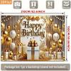 2D Gold Happy Birthday Backdrop, White Gold Balloon Gift Box Photography Background for Party