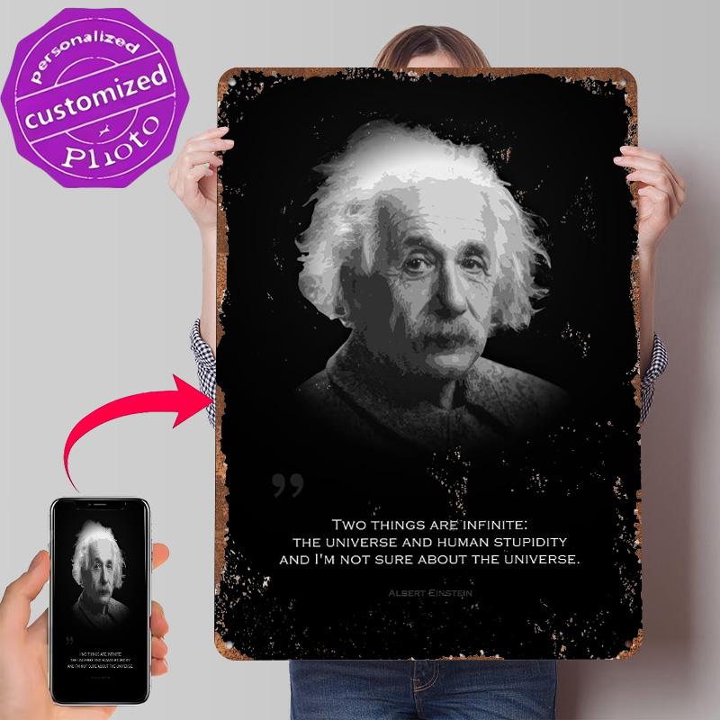 Poster in Latta di Albert Einstein Arte da Parete Personalizzata Segnali Metallici Retro Vintage per Stanza dei Fan Accessori d'Interno Decorazione da Scrivania Casa