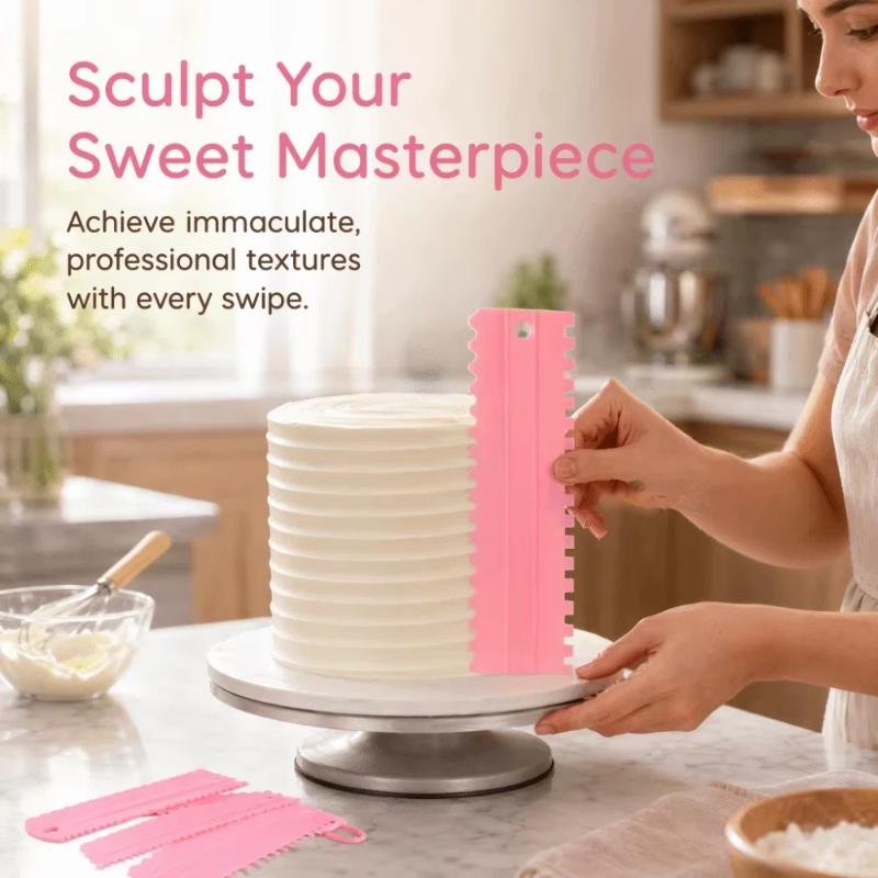 4 Pcs Cake Decorating Comb Set BPA Free Cream Spatula Tool for Baking Lovers Homemade Dessert Crafting