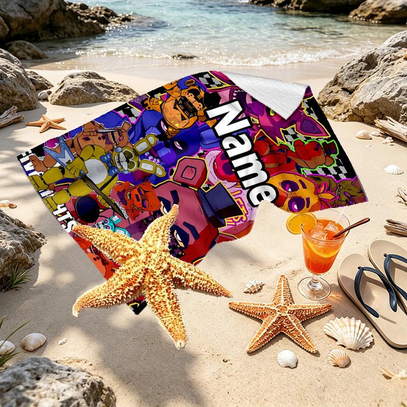 Custom Name Personalized Five Nights At Freddy's Print Beach Towel, for Trip Camping Beach Party Home Decor, Birthday Gift for Family & Friends