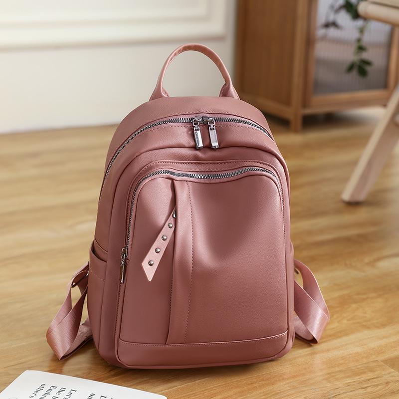 Leisure Backpack for Women, New Korean Version Versatile, Large Capacity Soft Leather Student Backpack, Simple Travel Backpack for Women