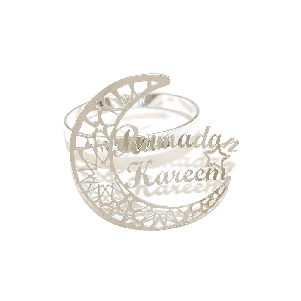 1Pcs Ramadan Napkin Rings Gold Ramadan Napkin Rings Hollow Moon and Star Napkin Holder Party Wedding Table Decor Napkins