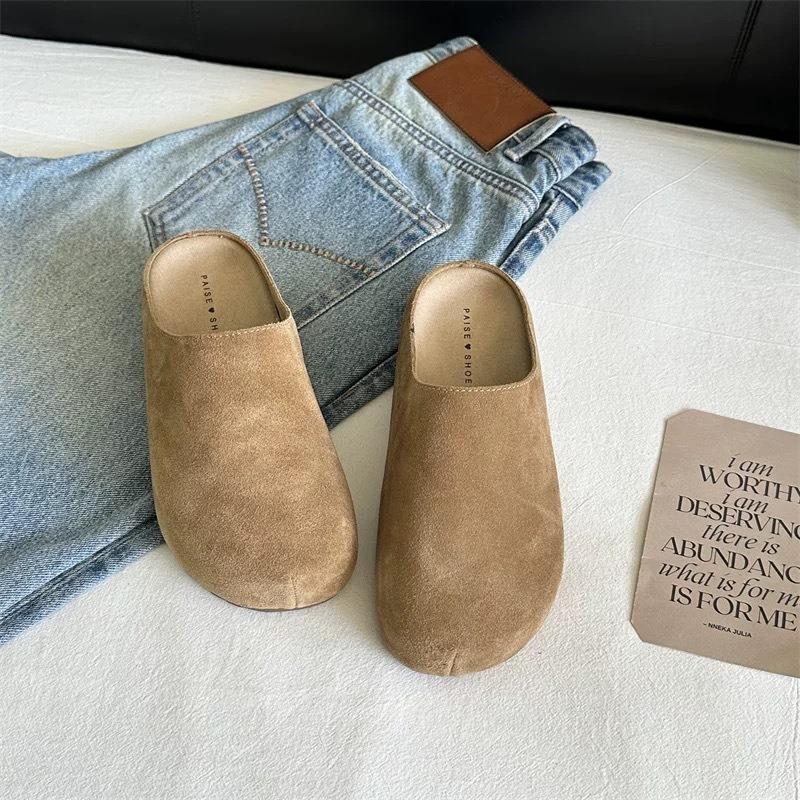 Autumn new fashionable versatile and lightweight women's retro casual one-pedal bag head slippers shoes