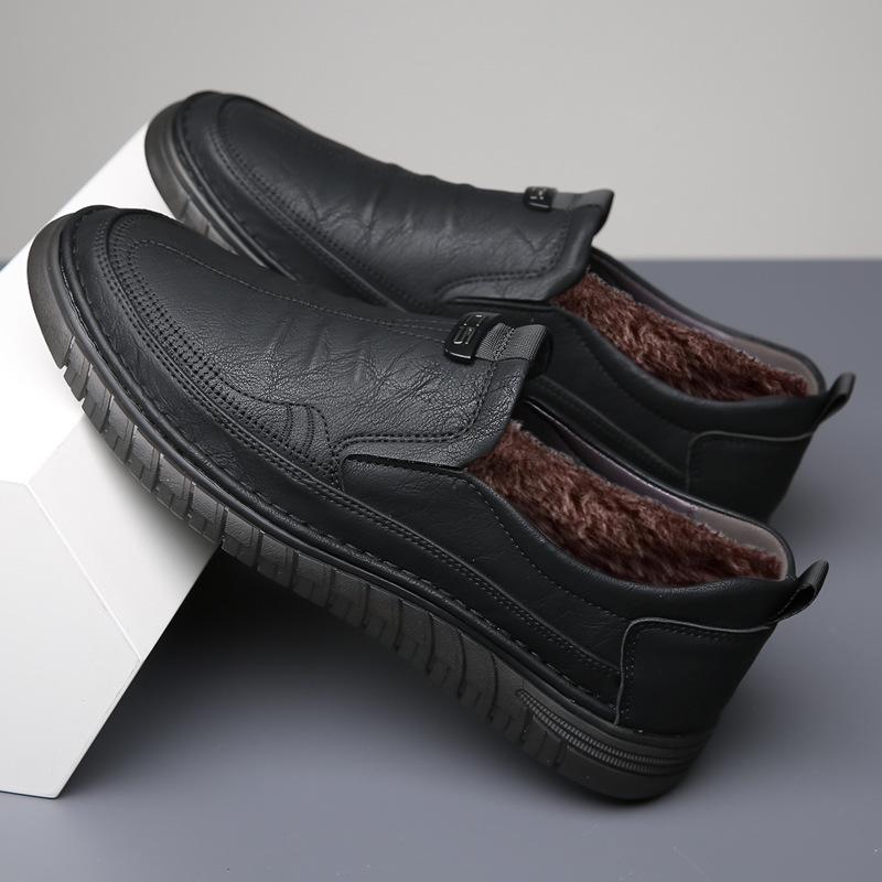 Men's Leather Shoes Autumn and Winter Casual Leather Shoes Men's Driving Shoes Men's Non-slip Velvet Warm Business Leather Shoes