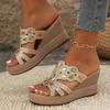 Fashion 2025 Summer Fashion Rhinestone Wedge Sandals Women Peep Toe Slip On Platform Sandals Woman Comfortable Thick Sole Beach Slippers