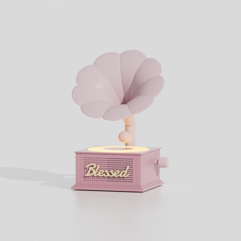 

Portable Vintage Bluetooth Speaker Retro Gramophone Design Music Box White Noise Sleep Aid Soundbar with Colorful Light TF Slot рожевий