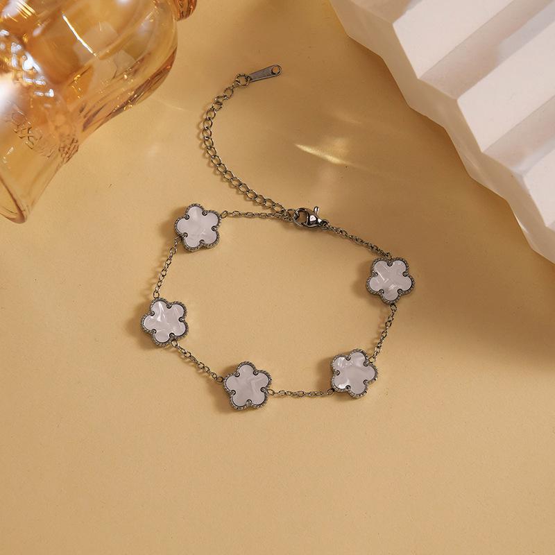 Luxury Women's Steel Four-Leaf Clover Bracelet - High-End Stylish Jewelry