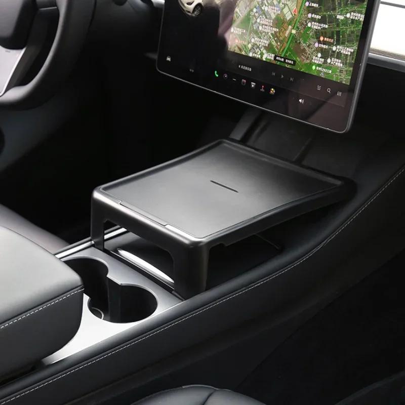 For Tesla Model 3 Y Center Console Tray Storage Simple Dining Plate Bin Desk Table with Silicone Mat Organizer Holder Storage