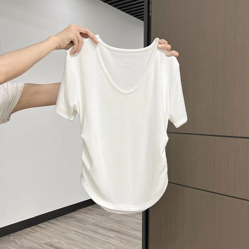 

Маленький шикарный топ с V-образным вырезом и короткими рукавами - Женская летняя трендовая рубашка в корейском стиле XL белый