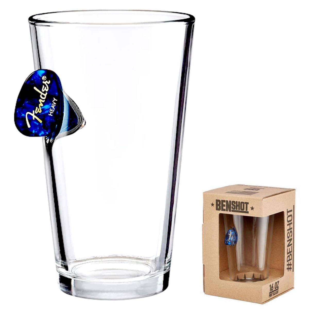 

BENSHOT Beer Glass Mug Beer Glass Pint Glass 16oz [Genuine Product] (Fender Pick)