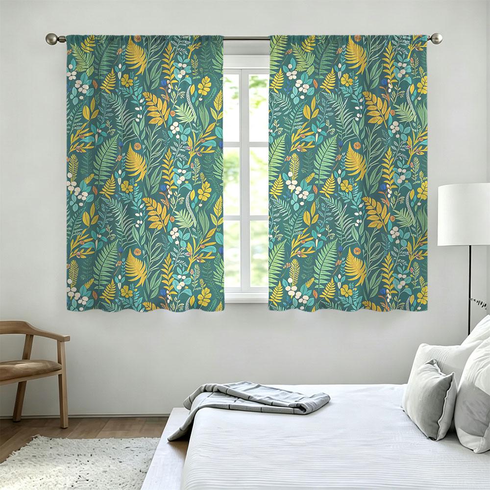 2 Stück Stangentasche Vorhang Lichtblockierend Sichtschutz Gardine Wohnzimmer Schlafzimmer Dunkelgrün Wald Farn Muster Fenstervorhang Für Heimdekoration