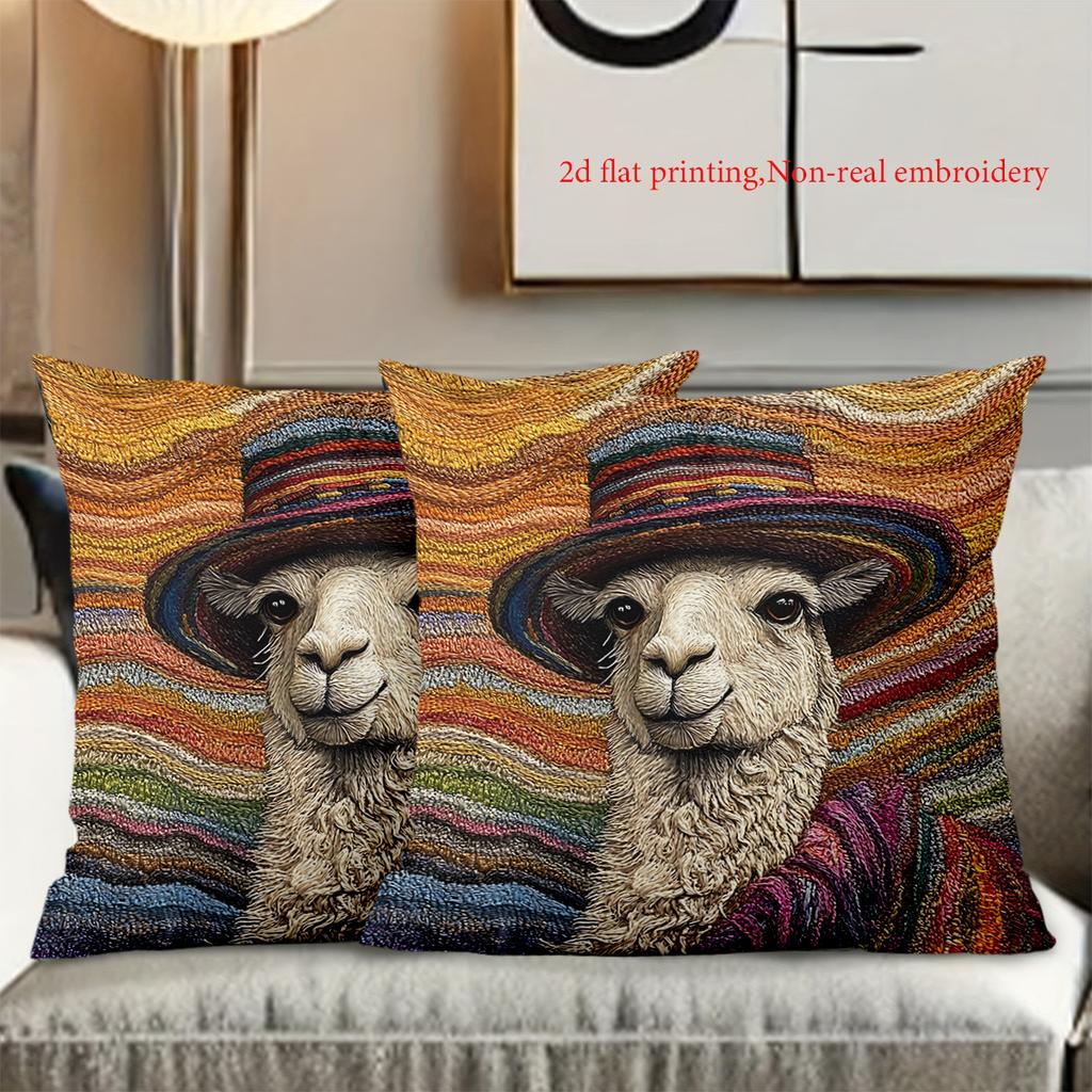 2D flat printing Colorful Llama Patterned Pillow for Home Decor Polyester pillowcase sofa decorative cushion cover