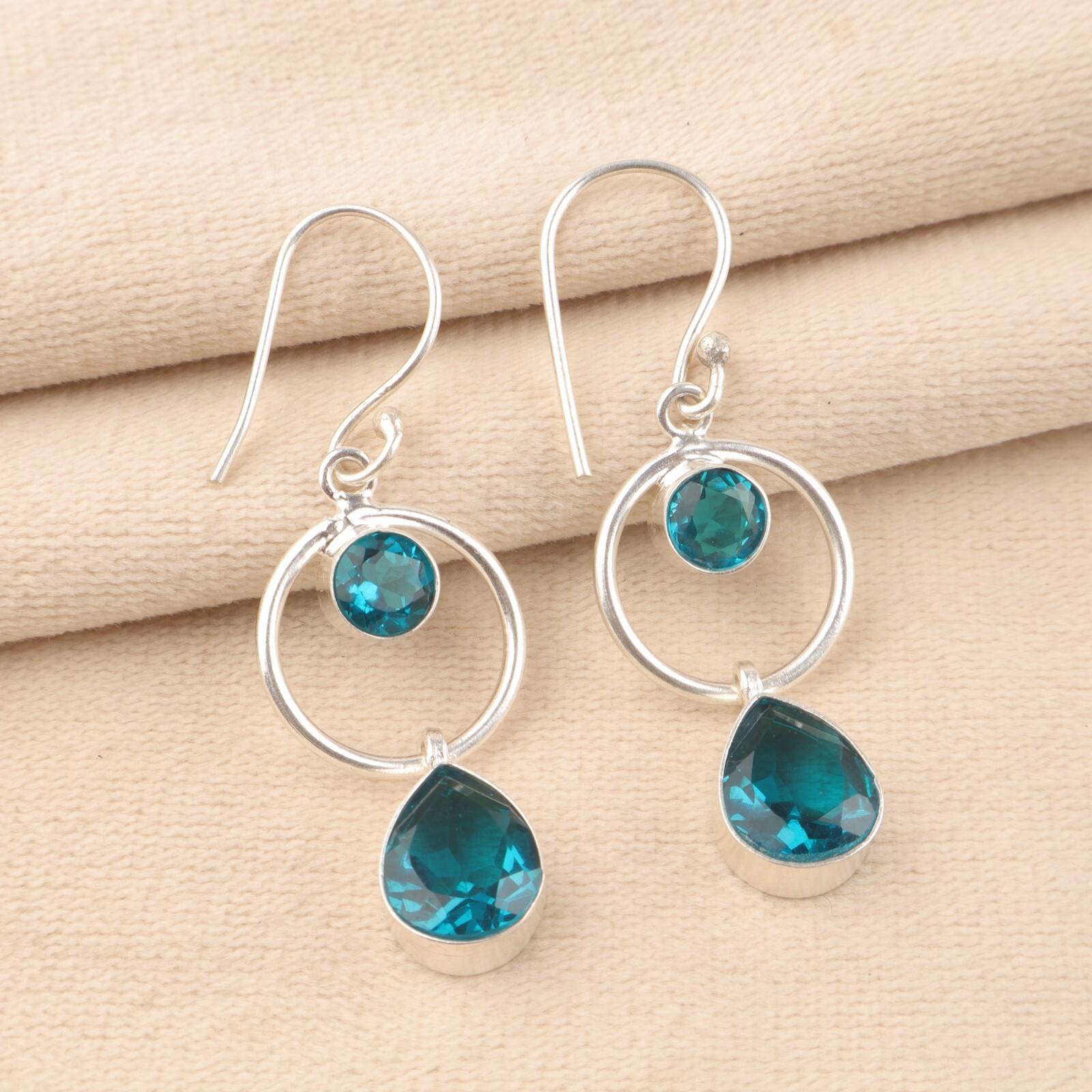 

Натуральный Апатит Драгоценный Камень 925 Стерлинговое Серебро Ювелирные Изделия Ручной Работы Серьги-Крючки 2.0 EE-140-10