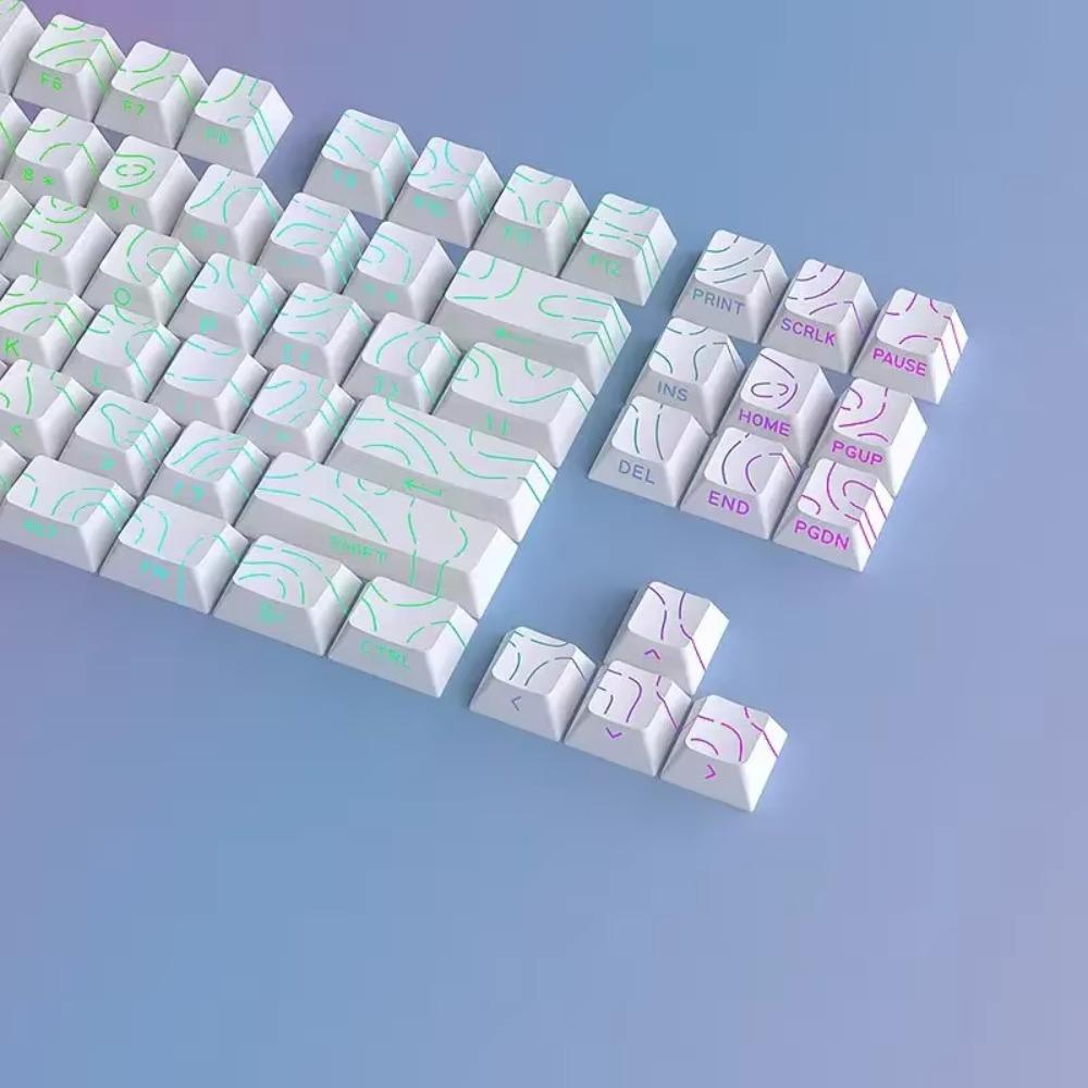 97 Keys PET Mechanical Keyboard Keycaps Sidelit Light White Contour Lines Double Shot Keycaps Translucent Cherry Profile