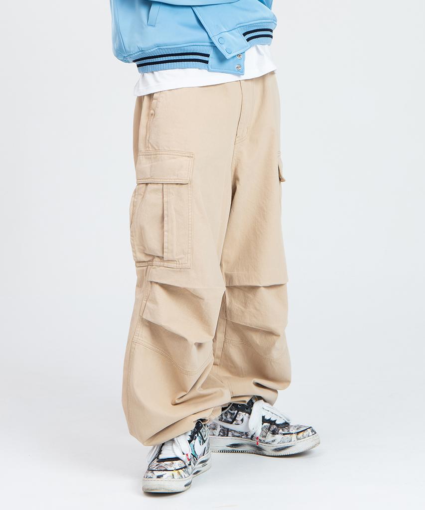 Nodeu Stone Washed Cargo Pants (Beige)