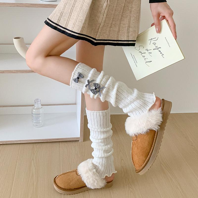 1 Par Meias de Malha Fashion à Prova de Frio Personalidade Versátil Fibras Acrílicas Meias com Laço de Borboleta Cano Alto