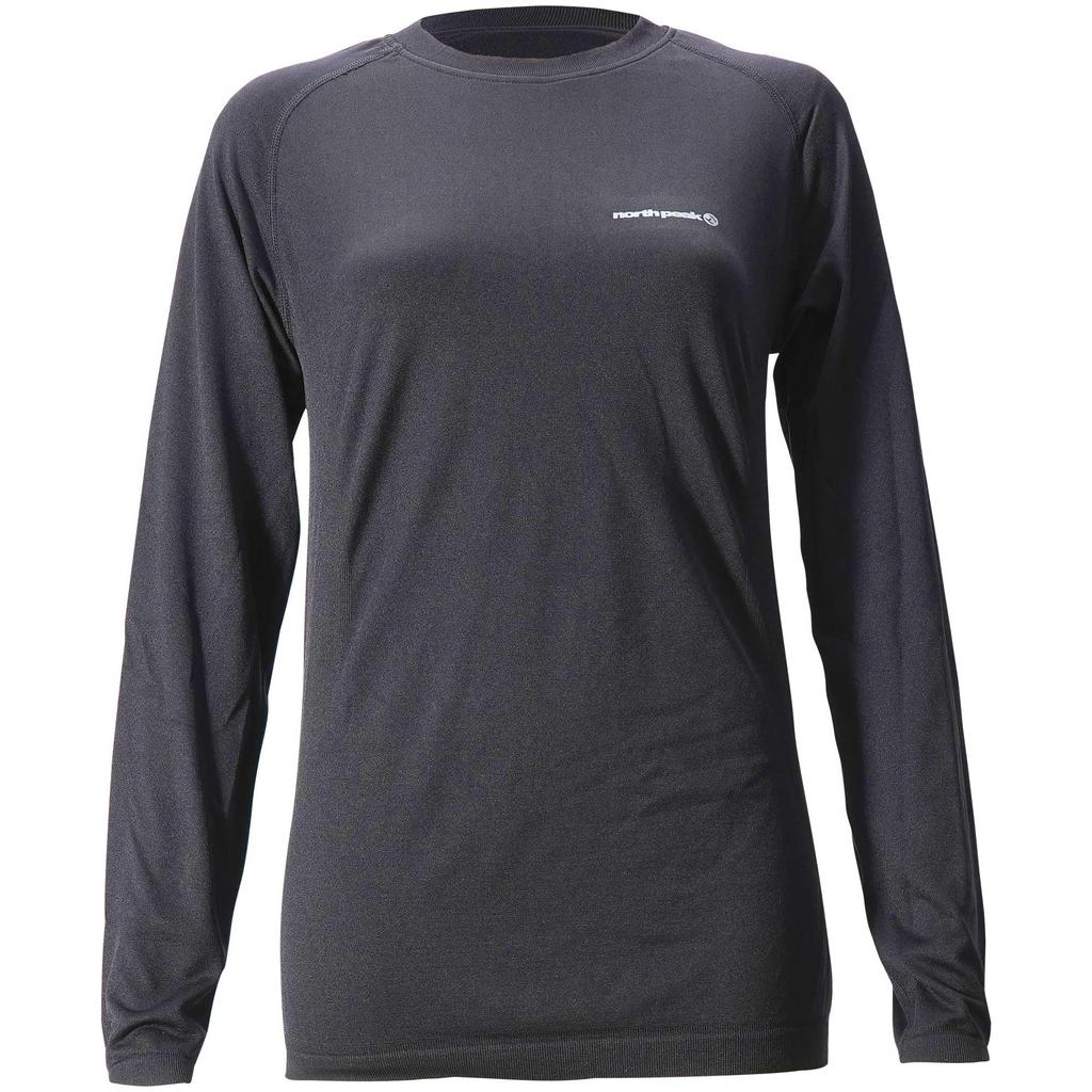 North Peak Women's Lightweight Long Sleeve Inner Shirt, Warm, Absorbent, Quick-Drying, Hollow Fiber, NP-8074 Black, WL