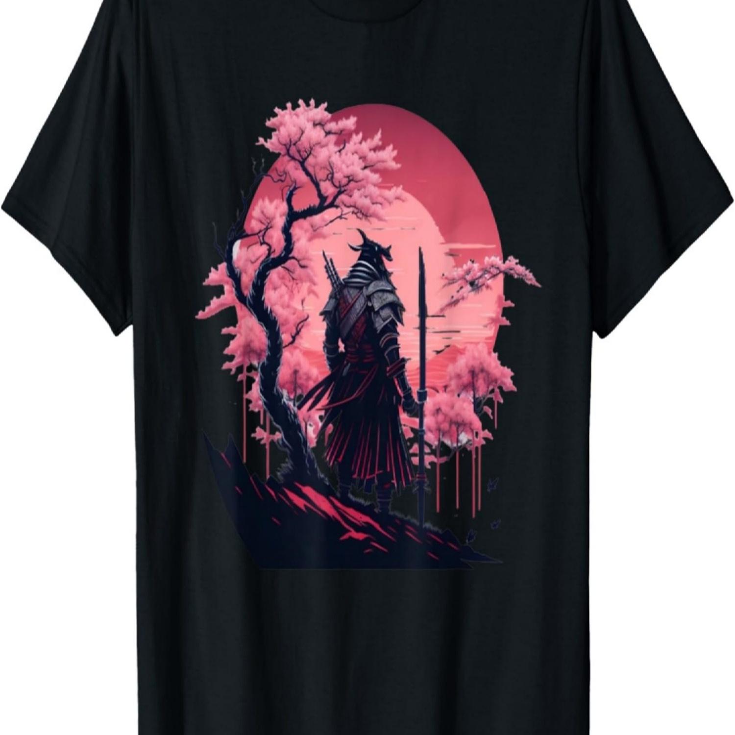 Retro Japan Samurai Warrior Fighter Cherry Blossom T-Shirt S