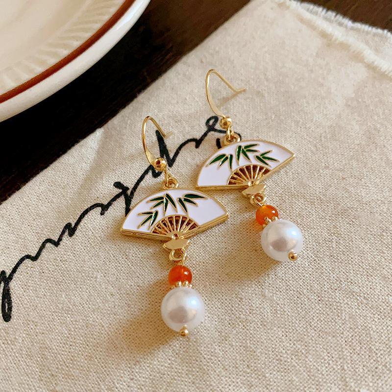 Neo-chinese Style Bamboo Joint Flower Earrings Imitation Pearl Fringe Earring New National Tide Personality  Earrings for Women