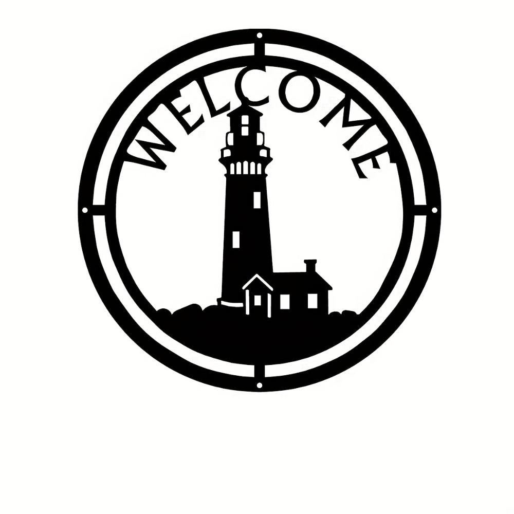 Vintage Lighthouse Welcome Metal Wall Decor Hanging Sign for Home
