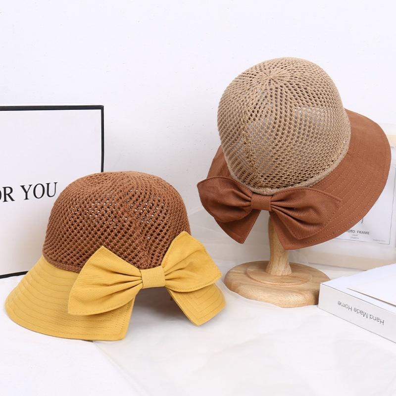 Summer Hats For Women Knitted Breathable Foldable Sun Hat With Bow Sun Protection Sunshade Korean Beach Hat Cap Travel New