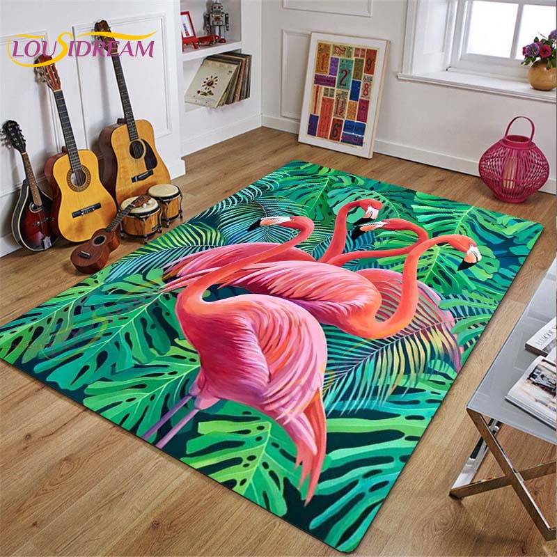 3D Flamingo Rug Carpet for Livingroom Bedroom Kids Room Colorful Modern Rug Non Slip Floor Carpet INS Style Decor Flower Carpet