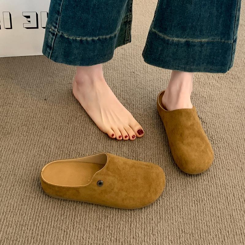 

Ретро мягкая кожа мягкая подошва тапочки женские весна и осень новые круглый носок один педаль ленивая сумка голова полусапожки универсальные 35 верблюд
