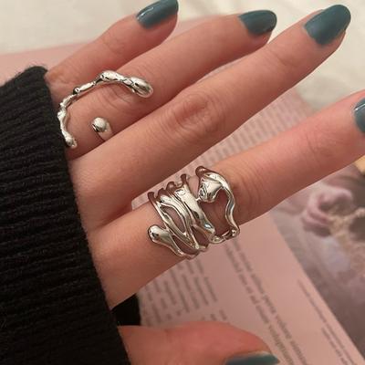 Moda Retro Altın Gümüş Kaplama Minimalist Düzensiz Parmak Yüzük Yaratıcı Geometrik Punk Açılış Yüzükler Kadınlar için Parti Takı