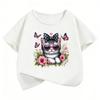 Kawaii Cat Floral Butterfly Design TShirt Girls Summer Clothes Short Sleeve Cat TShirts Cute Kids Clothing T Shirt