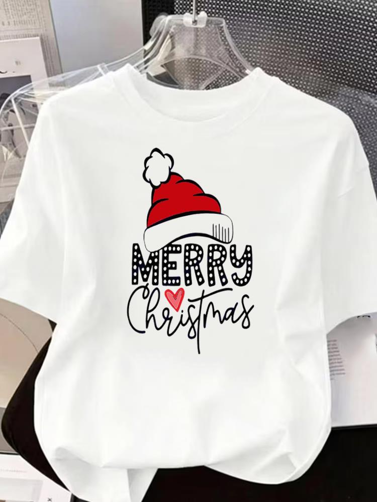 (Asian Size) Tree Cute 90s O-neck T Shirt Short Sleeve T-shirts Merry Christmas Fashion Women's Top Print Casual New Year Clothing Graphic Tee