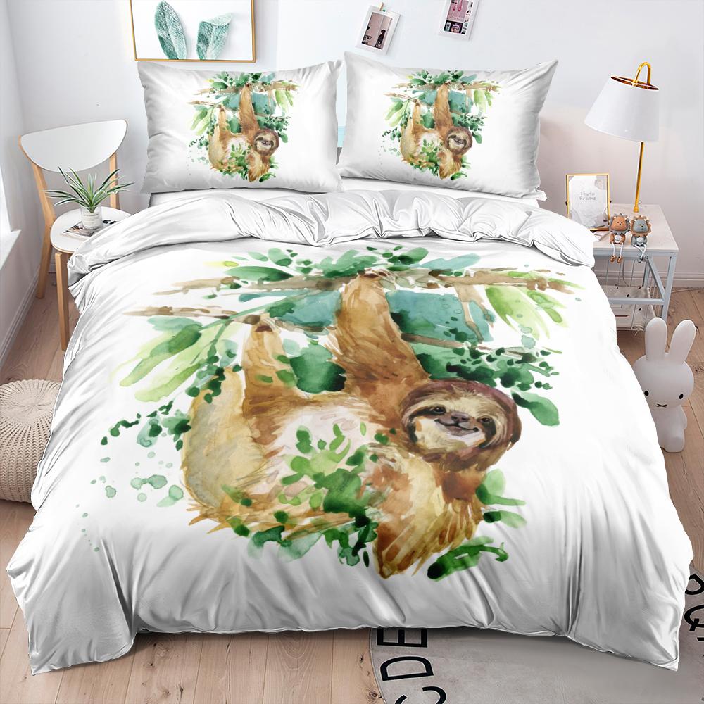 Cartoon Sloth Bedding Set For Bedroom Home Manga Style Sloth Print Duvet Cover Lazy Sleeping Australian Animal Soft Quilt Cover