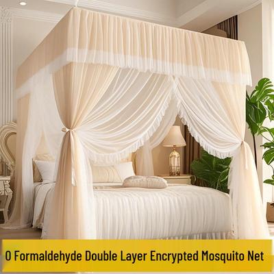 Mosquitera de Gasa de Doble Capa, de Pie, para Cama de 1,8 m, Estilo Princesa, Tres Puertas, Patrón Encriptado