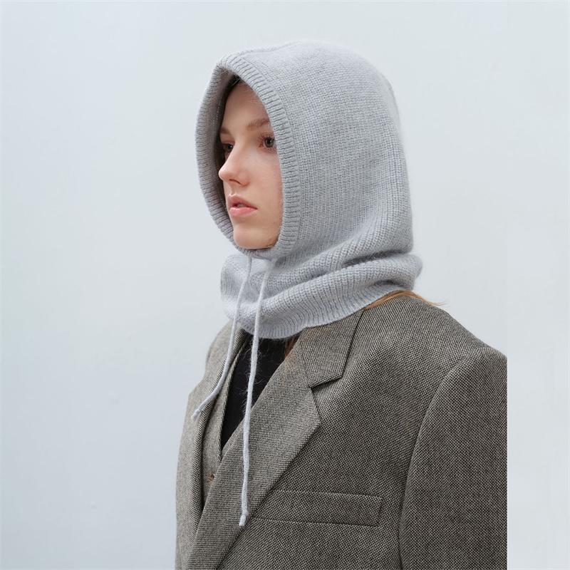 High Quality Rabbit Fur Women Knitted Hat Fashion Solid Balaclava Cap Autumn Winter Hats Korean Designer Warm Pullover Snood Hat