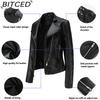 BITCED Spring/Autumn Women's Leather Jacket Slim-Fit Lightweight Short Jacket Biker Jacket