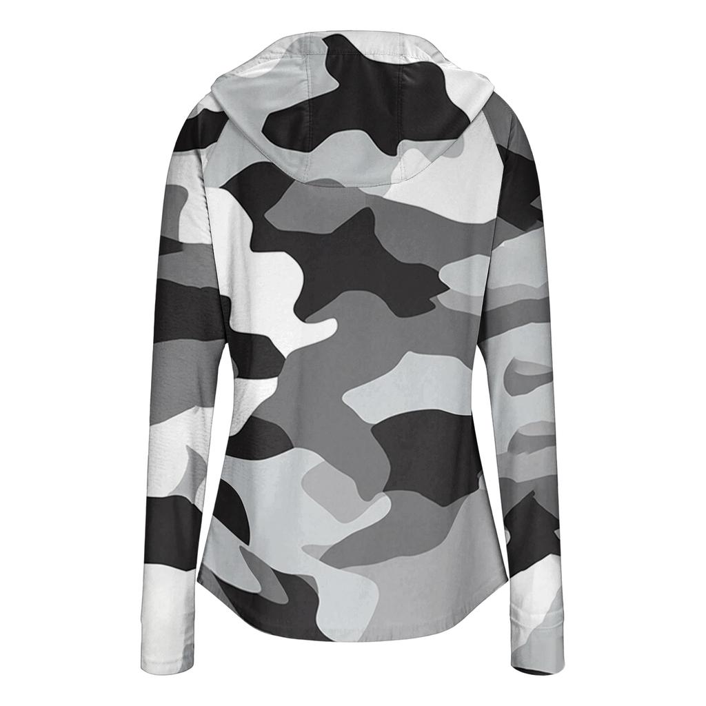 Leichte Kapuzenjacke mit Reißverschluss und Taschen für Damen, Langarm, Camouflage, Sonnenschutzjacke für Outdoor-Aktivitäten
