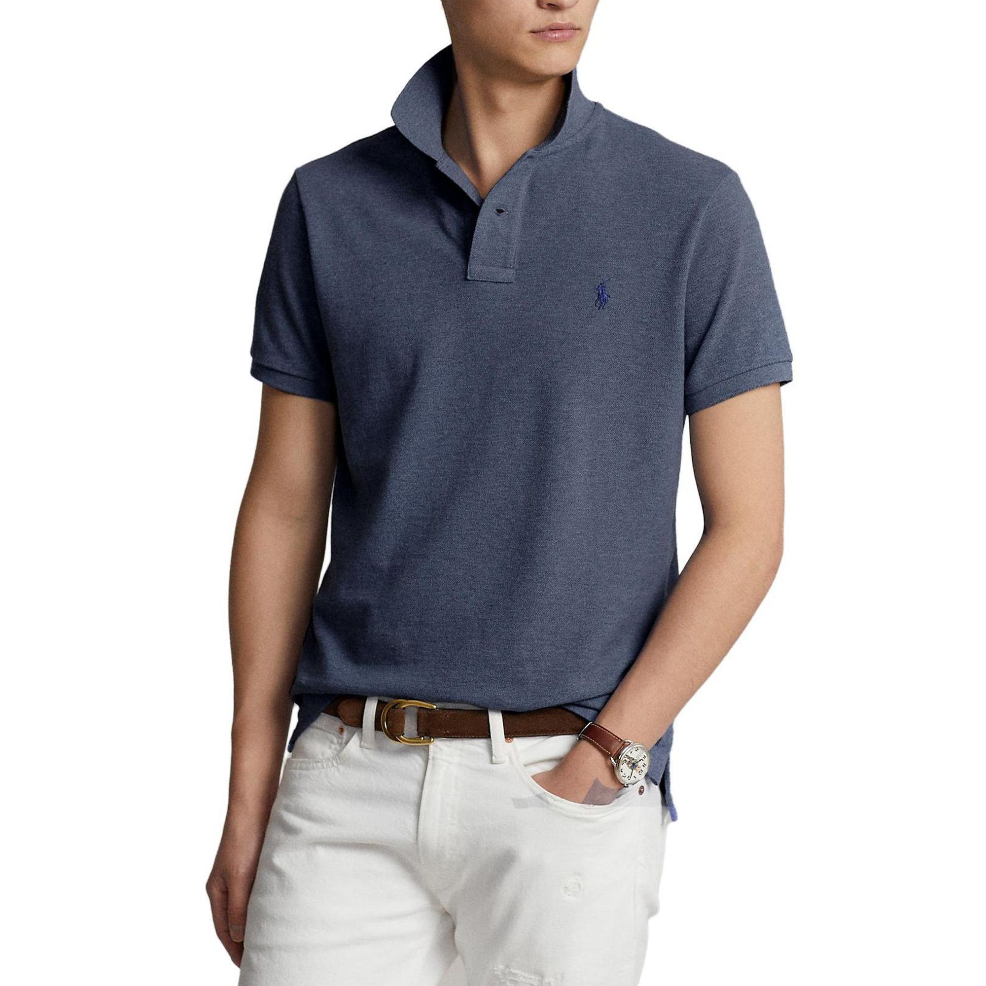 Polo Ralph Lauren Ss23 Einfarbiges Logo Bestickt Halb geknöpft Kurzarm Poloshirt Herren Oberteile Marineblau 710794275-041 M blue