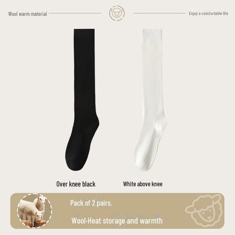 "Wool Thigh-High Socks, Double-Needle Stripes, Slim & Warm for Autumn/Winter"