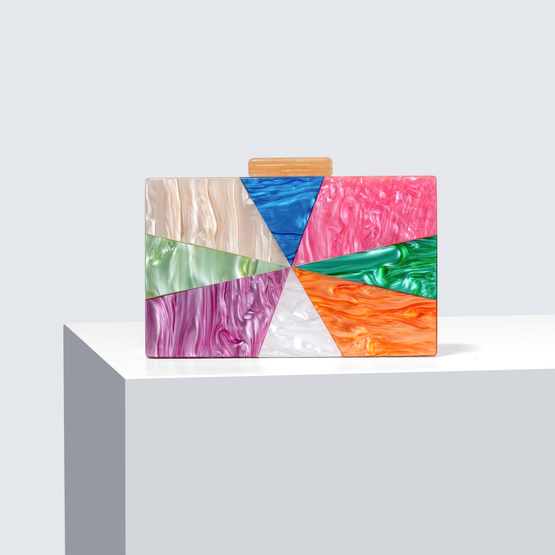 

Women S Contrasting Color Splicing Acrylic Dinner Bag Shoulder Diagonal Span Wedding Banquet Clutch Bag шампанського