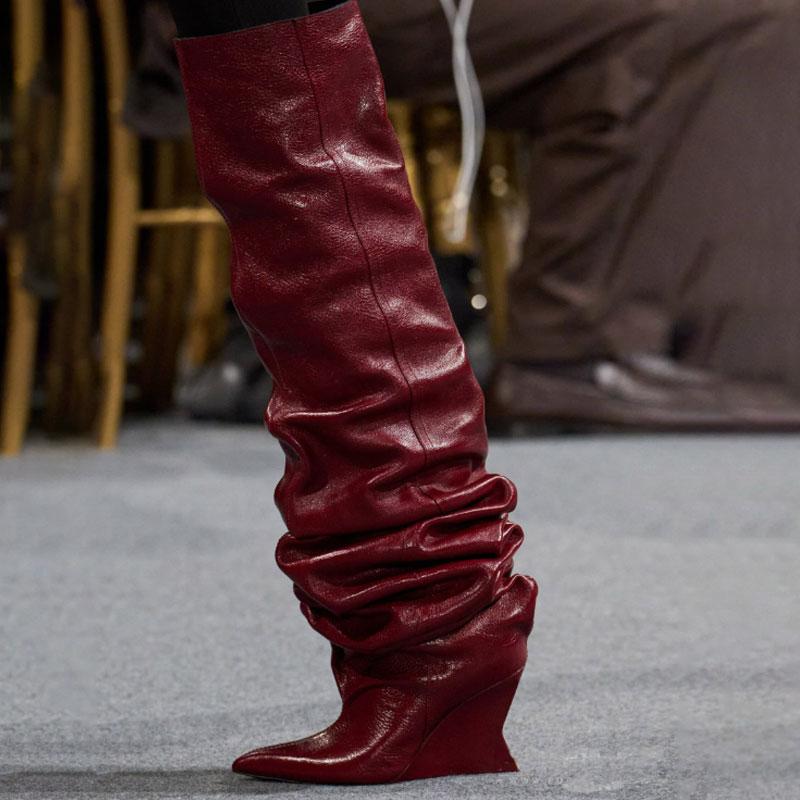 Women's Wedge Heel 7.5 Cm High Heels Knee Length Cool Boots Slant Heel Fashion Show Large Size Spring/Summer Women's Boots