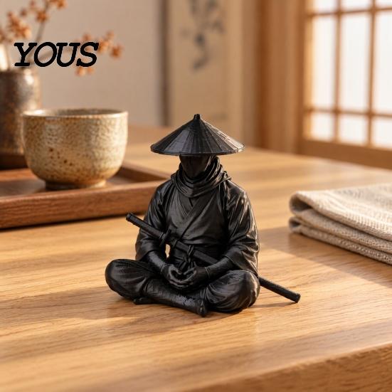 Samurai Warrior Statue Japanese Statue, 3D Printed Ninjas Figurine, Sit in Meditation Style Craft Sculpture for Home Tea Room Zen Decoration,