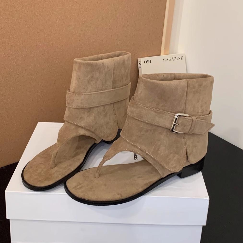 Coarse heel khaki toe cool boots short boots women's boots new summer with skirt western boots summer sandals