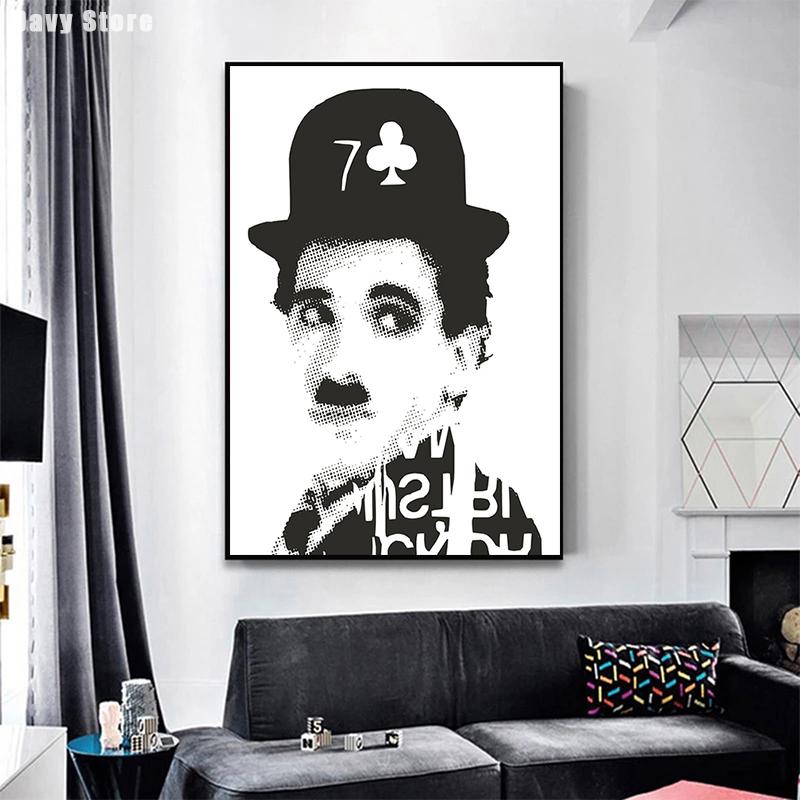 Černobílý komediální mistr Charlie Chaplin a Chlapec Filmové plakáty Plátno Tištěný obraz Nástěnné umění Obrázky Pokoj Domácí dekorace