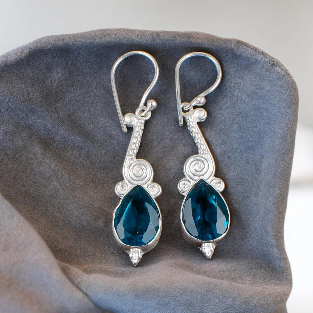 Blue Apatite Gemstone 925 Sterling Silver Jewelry Handmade Women Earrings 2.10" EE-37-12