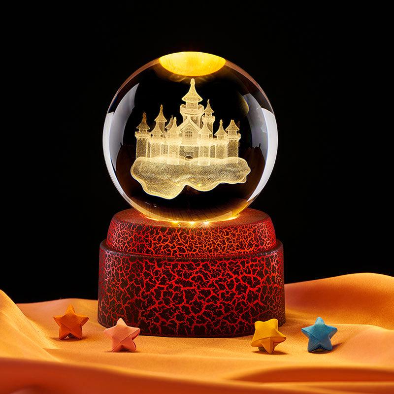 3D Carved Castle in the Sky Crystal Ball Night Light – Luminous Glass Ornament & Valentine's Day Gift