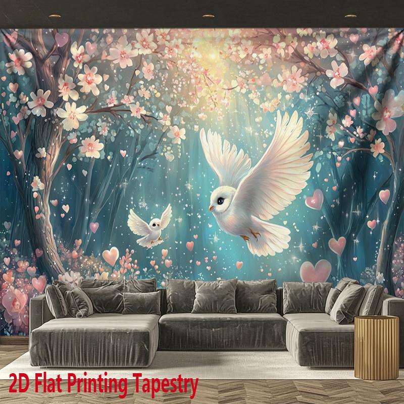 Blue Pigeon and Cherry Blossoms Digital printing polyester wall tapestry suitable for use in living bedrooms offices bars party