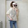 Striped Stitching Fake Two-piece Short-sleeved Shirt for Women Summer New Round Neck Top