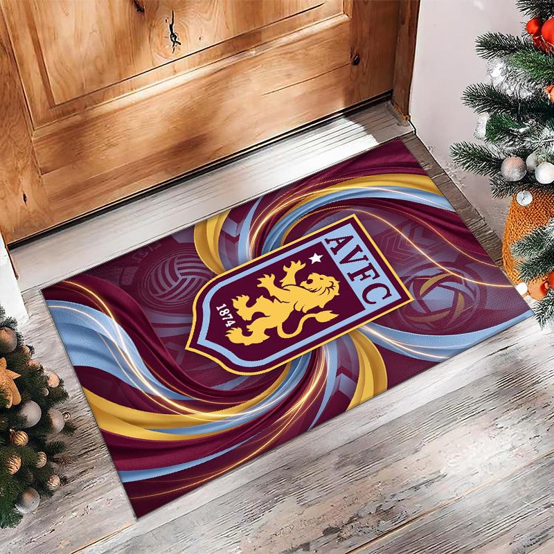 Aston Villa Voetbal Print Kristal Fluweel Tapijt, Comfortabel Waterabsorberend Antislip Binnen Vloerkleed