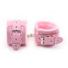 BDSM Bondage Adjustable PU Leather Plush Pink Handcuffs Footcuffs Ankle Cuffs Slave Restraints Sex Adult Flirting Toy for