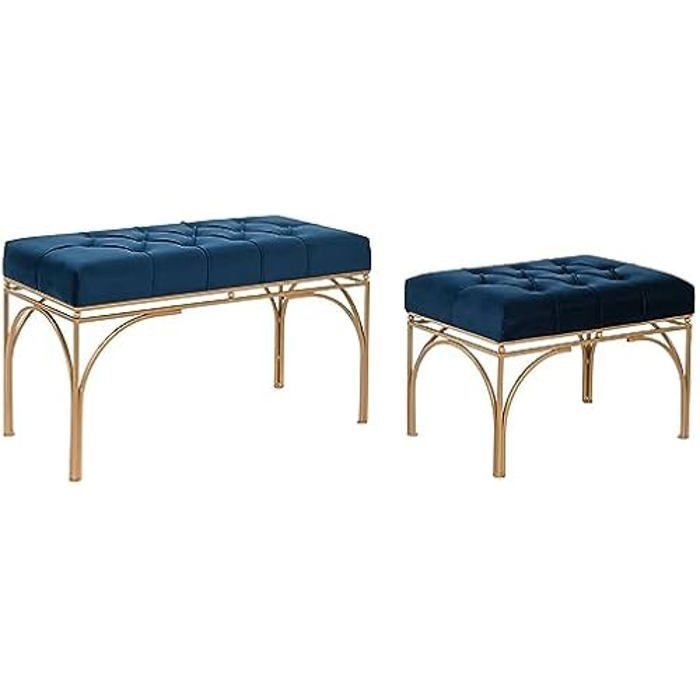 Banquette - DKD Home Decor - Standard - Métal - Bleu et Or - 80x40x48 cm